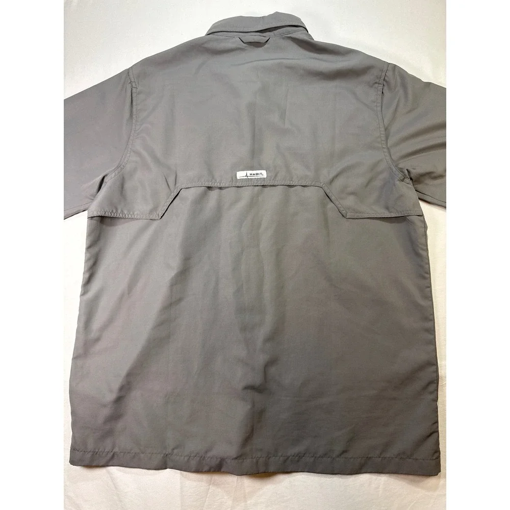 Habit Mens Fishing Shirt Large Gray Short Sleeve UPF 40+ Ventilated TS1347